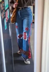 Patchwork jeans with star patterns.